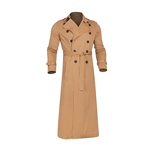 F Fityle Herren Winter Langer Trenchcoat mit lockerer Taille, Zweireihig Mäntel Gürtel Lose Jacke, Casual Langarm Lange Jacke Herren Windbreaker Jacken für Party Arbeit Geschäft, Khaki 2XL von F Fityle