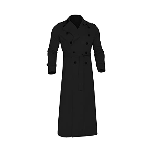 F Fityle Herren Winter Langer Trenchcoat mit lockerer Taille, Zweireihig Mäntel Gürtel Lose Jacke, Casual Langarm Lange Jacke Herren Windbreaker Jacken für Party Arbeit Geschäft, Schwarz S von F Fityle