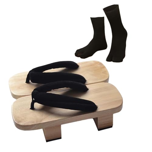 F Fityle Japanische Holzclogs mit Tabi-Socken, japanische Schuhe für Reisen, Sommer, Strand, Größe 38 von F Fityle