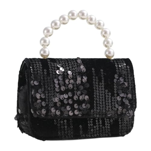 F Fityle Kleine Mädchen Handtasche mit Perlengriff, schicke Umhängetasche für Freizeitaktivitäten, Geschenk, Schwarz von F Fityle