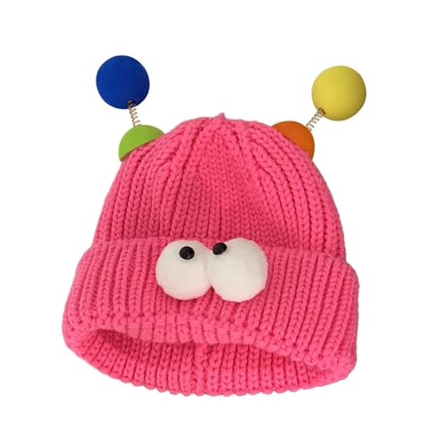 F Fityle Kleine Monster-Strickmütze, Winter Kindermütze, Verdickt Kinderhut Weich, Eltern-Kind Leuchtende Monster Mütze, Niedliche Beanie Hüte, Monster Knit Hat für Wandern Outdoor, Rosa von F Fityle