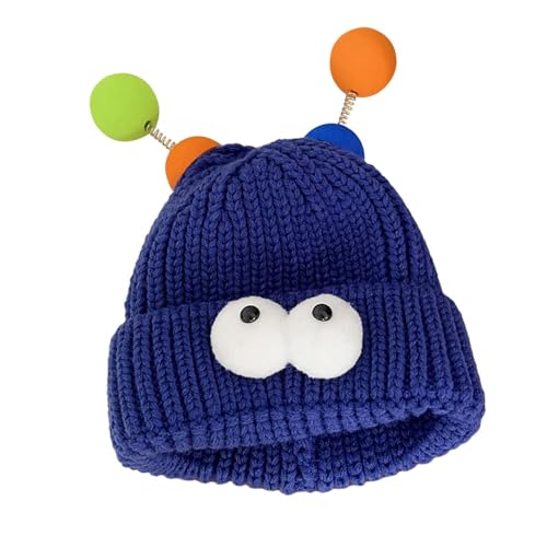 F Fityle Kleine Monster-Strickmütze, Winter Kindermütze, Verdickt Kinderhut Weich, Eltern-Kind Leuchtende Monster Mütze, Niedliche Beanie Hüte, Monster Knit Hat für Wandern Outdoor, Tiefes Blau von F Fityle