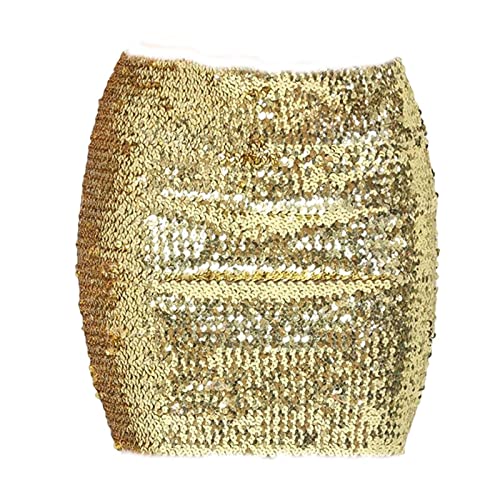 F Fityle Mode Frauen Röcke Bling Elastische Streetwear Figurbetontes Bleistiftkleid Pailletten Mini Wickelrock für Abschlussball Festival Cocktail Kostüm, golden von F Fityle