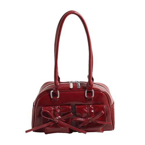 F Fityle PU- Damen Umhängetasche Fliege Süße Handtasche mit großer Kapazität für den Urlaub, Rot von F Fityle