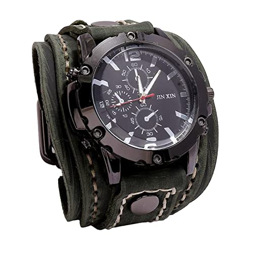 F Fityle Männer Leder Uhren, Retro Punk Armbanduhr breites PU-Lederband, Classic Herrenuhr, Armbanduhr Herren, Herren Analog Quarzuhr Sport Casual Business Armbanduhr für Geburtstagsgeschenk - Gruen von F Fityle