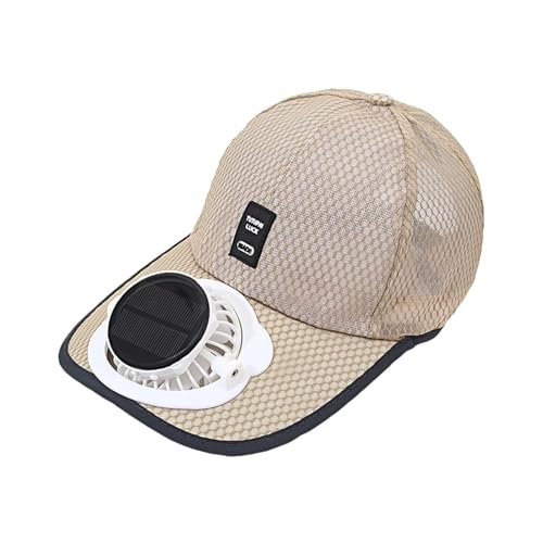 F Fityle Solar-Baseballkappe mit Ventilator, Ventilator Kühler Kappe, Cap mit Lüfter, Solar-Fan-Hut, Baseballmütze Fanmütze, UV-Schutz-Strandhut mit Kühlventilator für Camping Radfahren Laufen, Beige von F Fityle
