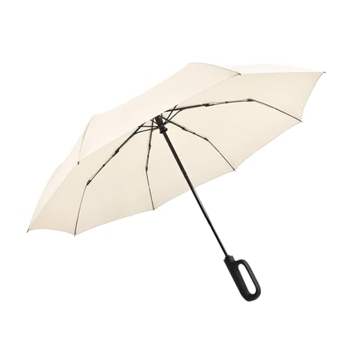 F Fityle Sonnenregenschirme, gefalteter Regenschirm, wasserabweisend, tragbar, groß, 8 Rippen, Regenschirm, automatisch öffnender und schließender Regenschirm, Beige von F Fityle