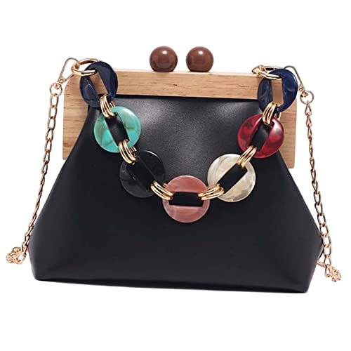 F Fityle Trendige Kettentasche, wasserdichte Clutch, Geldbörse mit Schnallenverschluss, elegante Tragetasche, kleine Damen, weiche Handtasche für Shopping, Schwarz von F Fityle