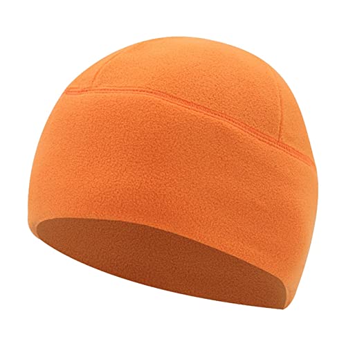 F Fityle Fleece-Mütze, verdickt, Herbst, Winter, leicht, bequem, einfarbig, atmungsaktiv, warm, zum Laufen, Reiten, Skifahren, Baseball, Männer, Frauen, ORANGE von F Fityle