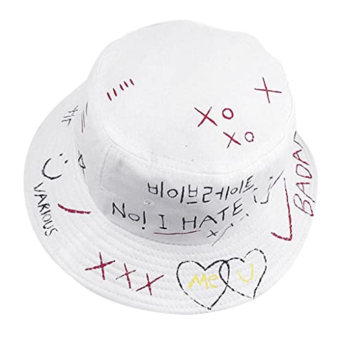 Mode Graffiti Faltbare Fischerhut Fischerhüte Bucket Hat Baumwolle Anglerhut Sonnenhut Zum Wandern Camping Reisen Angeln, Weiß, 56-58 cm von F Fityle