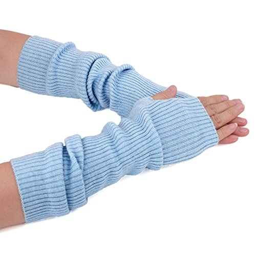 F Flammi Armwärmer aus Kaschmir-Mischgewebe für den Winter, fingerlose Handschuhe, Strickhandschuhe, Handgelenkwärmer mit Daumenloch für Damen, Babyblau (42 cm), Medium von F Flammi