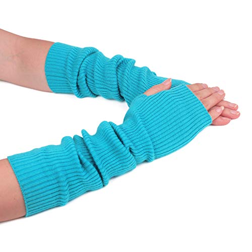 F Flammi Damen flammi knit armlinge kaschmir lange fingerlose handschuhe handschuhe daumenloch einheitsgröße wasserblau von F Flammi