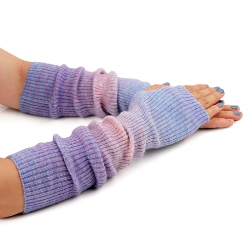 Flammi Kaschmir-Mischung Armwärmer Winter Fingerlose Handschuhe Strick Fäustlinge Handschuhe Handgelenkwärmer mit Daumenloch für Frauen, Batik-Lavendel (42 cm), M von F Flammi