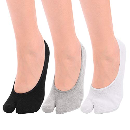 No-Show-Socken für Damen, Tabi-Socken, rutschfest, Flip-Flop-Socken, niedriger Schnitt für Sneaker, Lofer, Bootsschuhe - Grau - Medium von F Flammi