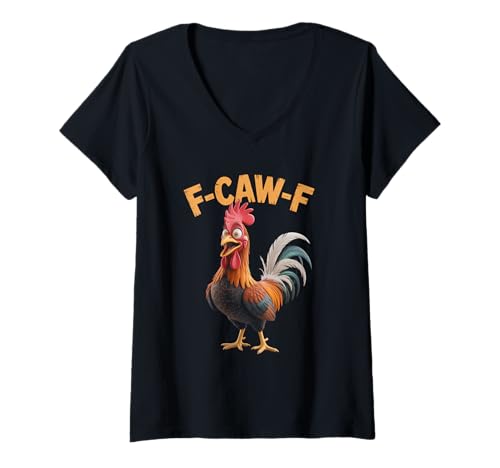 Damen F-Caw-F Hahn-Huhn Funny FCAWF T-Shirt mit V-Ausschnitt Damen F-Caw-F Hahn-Huhn Funny FCAWF T-Shirt mit V-Ausschnitt von F-caw-f Angry Rooster Chicken Tee Co.