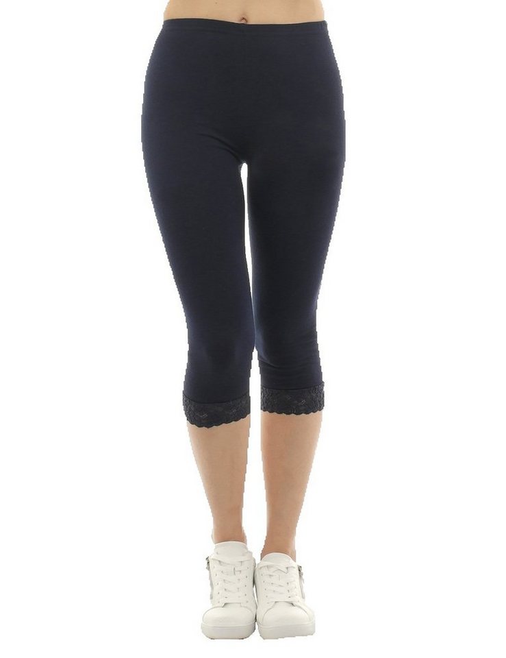 F&K-Mode Caprileggings Damen Capri 3/4 Leggings Spitze Baumwolle Hose Spitze von F&K-Mode