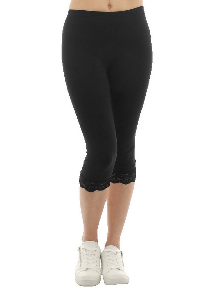 F&K-Mode Caprileggings Damen Capri 3/4 Leggings Spitze Baumwolle Hose Spitze von F&K-Mode