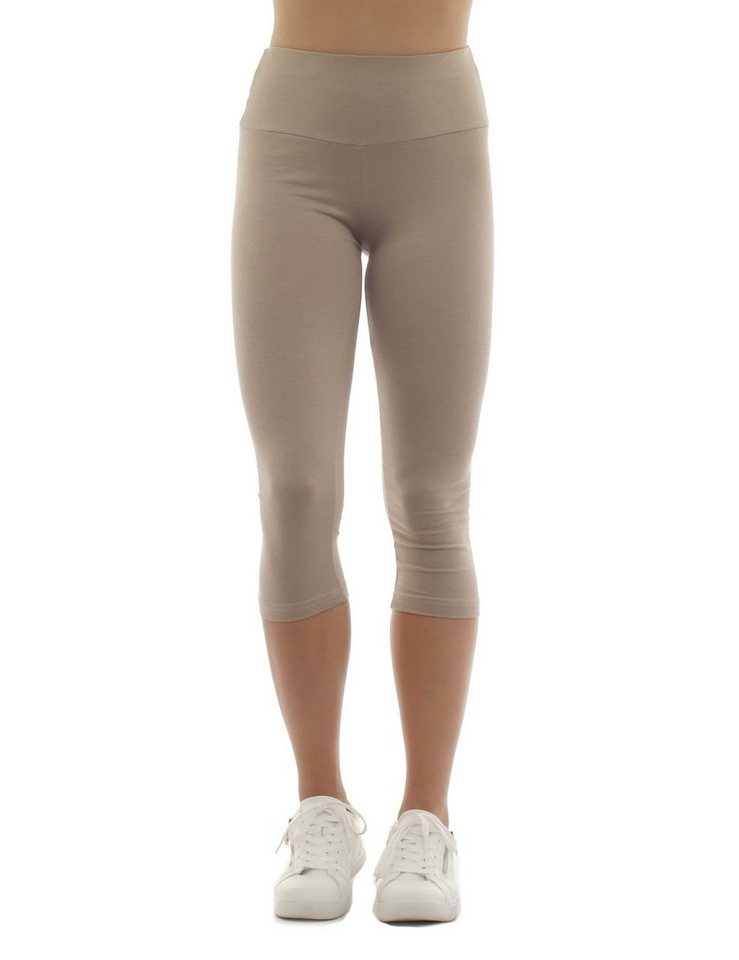 F&K-Mode Caprileggings Damen Capri 3/4 Leggings hoher Bund Baumwolle Hose hoher Bund von F&K-Mode