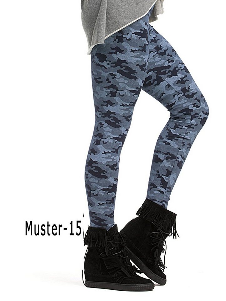 F&K-Mode Leggings Damen Leggings lang hoher Bund Muster Hose gummi von F&K-Mode