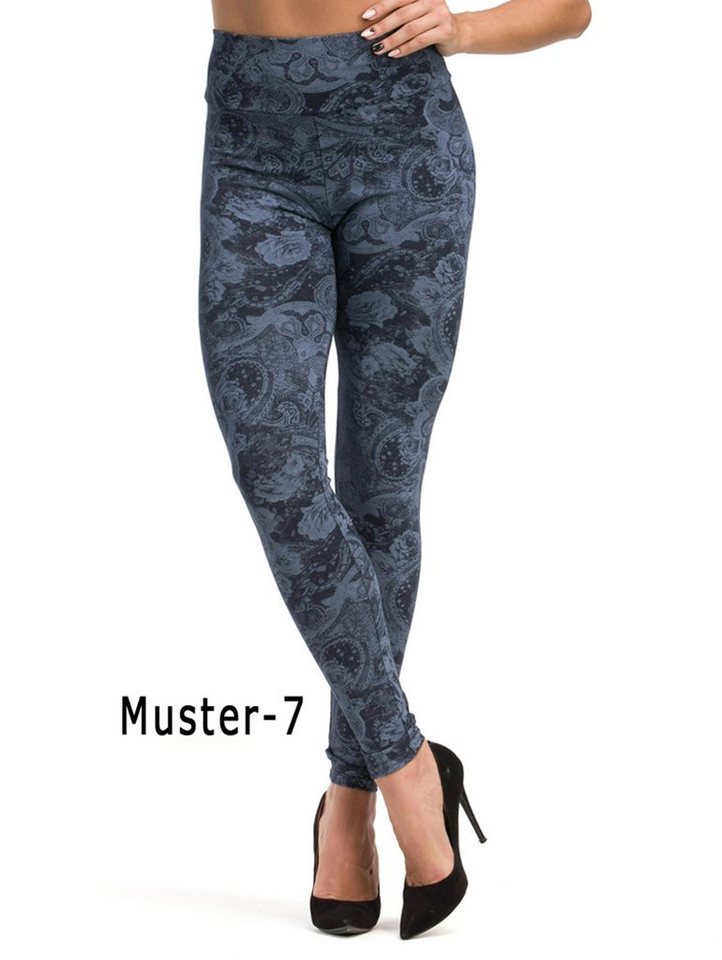 F&K-Mode Leggings Damen Leggings lang hoher Bund Muster Hose gummi von F&K-Mode