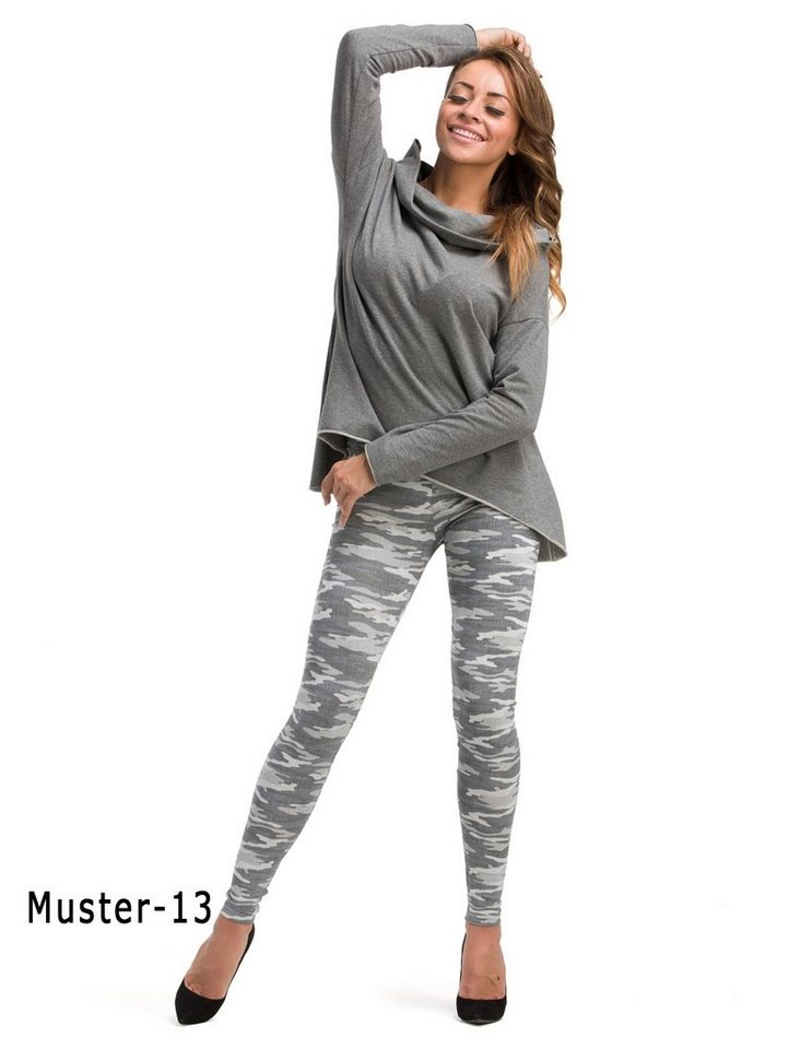 F&K-Mode Leggings Damen Leggings lang hoher Bund Muster Hose gummi von F&K-Mode