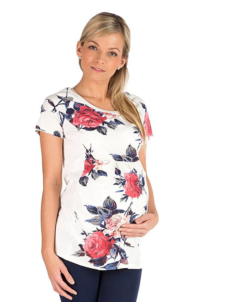 F&K-Mode Umstandsbluse Umstand Shirt Bluse Tunika kurzarm Blumen-Print von F&K-Mode