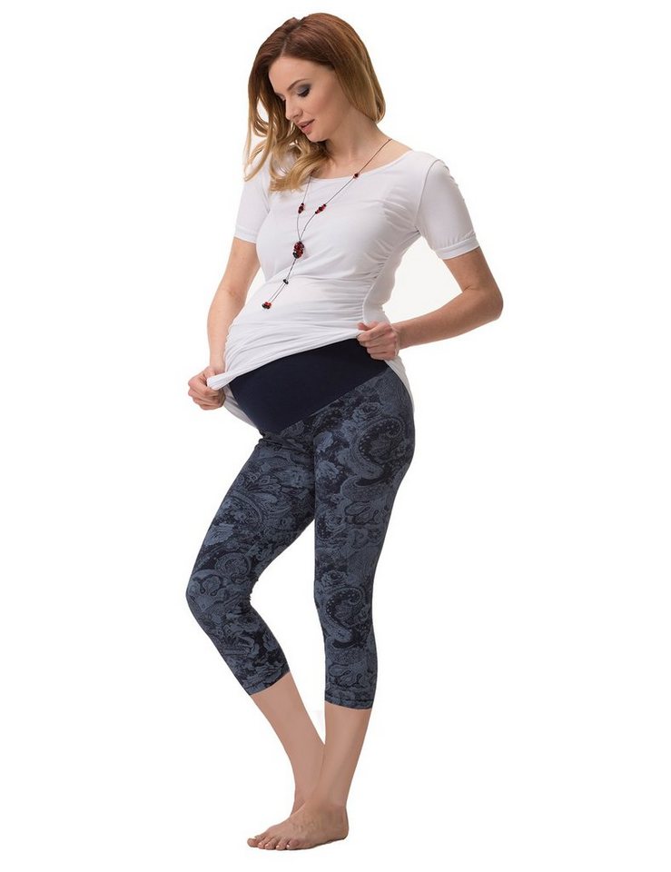 F&K-Mode Umstandsleggings Umstand Hose lang Muster Leggings gekämmte Baumwol hoher Bund von F&K-Mode