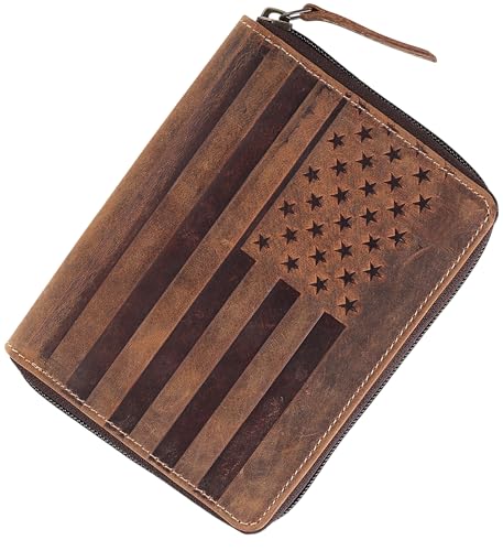 Reisepasshülle – Reisedokumententasche mit RFID-Blockierung – Vollnarbenleder – Faltbarer kompakter Reißverschluss mit Kreditkartenfächern für Damen und Herren, Braun 32, Geprägte Geldbörse von F&L CLASSIC