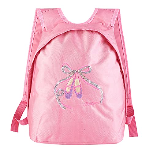 Mädchen-Ballett-Tanz-Rucksack – Kinder-Schulter-Sporttasche mit Reißverschluss und verstellbaren Trägern (Tanzschuhe mit rosafarbenen Pailletten) von F&Y