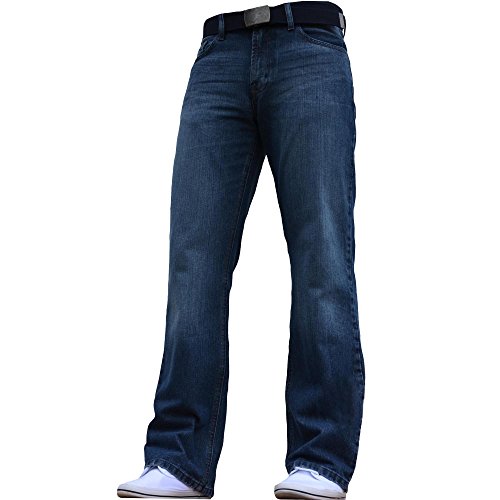 BNWT New Herren Weites Bein Bootcut Flared schwer, blau denim jeans alle Taille & Größen Gr. 48/32, dunkelblau von F.B.M Jeans