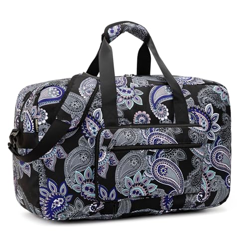 F.FETIVIN Weekender Bag Carry On Bag Travel Duffle Bag Medium Overnight Bag for Women and Girls, 1 x schwarzes Paisleymuster von F.FETIVIN