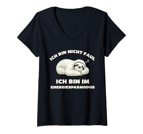 Damen Energiesparmodus, Faultier, Ich Bin Nicht faul T-Shirt mit V-Ausschnitt Damen Energiesparmodus, Faultier, Ich Bin Nicht faul T-Shirt mit V-Ausschnitt von F.I. Spruch Designs