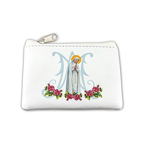 Fratelli Bonella – Rosenkranz-Tasche – aus weißem Kunstleder – verwendbar als Geldbörse oder Kartenetui | Made in Italy, Weiß, Unsere Liebe Frau von Fatima von F.LLI BONELLA