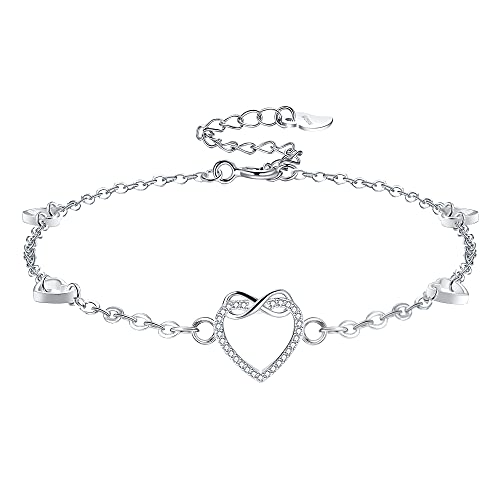 F.ZENI Damen Fußkettchen 925 Sterling Silber Infinity Bein Armband mit funkelnden Zirkonia für immer Liebe Übergroßes Armband Schmuck für Frauen Mädchen (Weißes Gold 1) von F.ZENI