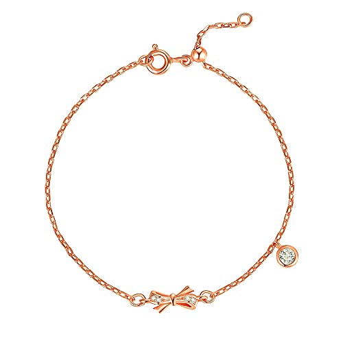 F.ZENI Frauen Armband Silber Rose Vergoldet Bowknot Baumeln Charm Armband Einstellbar Damen Armband Schmuck Geschenke von F.ZENI
