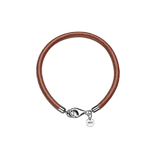 F.ZENI Lederarmband 925 Sterlingsilber Karabinerverschluss Echt leder Armbänder 4mm breit Damen Herren Armband für Anhänger charm 20-21cm DIY Lederschnur Armbänder Schmuck mit Geschenkbox von F.ZENI