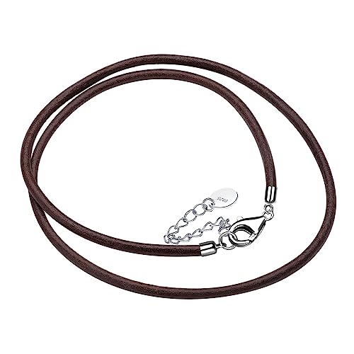 F.ZENI Lederkette 925 Sterlingsilber Karabinerverschluss Echt leder Halskette 3mm breit Damen Herren Kette für Anhänger charm 40-65cm DIY Lederschnur Kette Schmuck mit Geschenkbox von F.ZENI