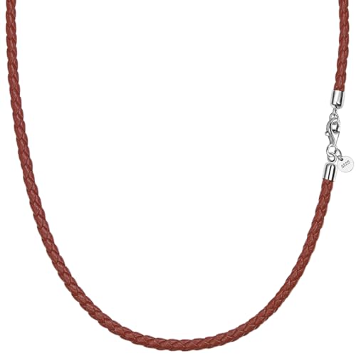 F.ZENI Lederkette Herren 925 Sterlingsilber Karabinerverschluss Echt leder Halskette 3mm breit Herren Damen Kette für Anhänger charm 40-65cm DIY Schmuck mit Geschenkbox (55cm, Hellbraun - Braided) von F.ZENI