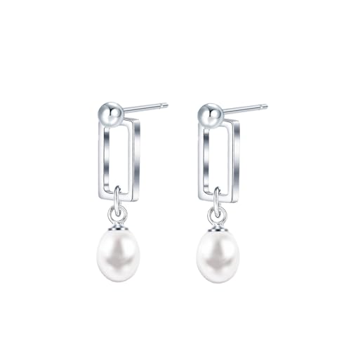 F.ZENI Perlen Ohrringe Damen 18Kt Weißgold plattiert Perlenohrringe 925 Sterling Silber Hängend Perlen Ohrschmuck Süßwasserperlen Ohrringe Schmuck für Frauen Mädchen mit Geschenkbox von F.ZENI