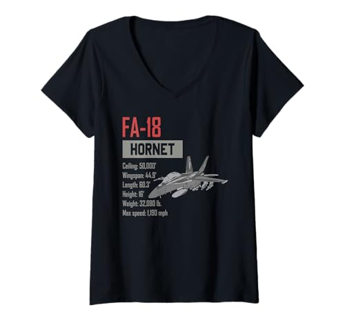 Damen Amerikanischer Flugzeugkampfjet F18 Hornet T-Shirt mit V-Ausschnitt Damen Amerikanischer Flugzeugkampfjet F18 Hornet T-Shirt mit V-Ausschnitt von F18 Hornet-Kampfflugzeug