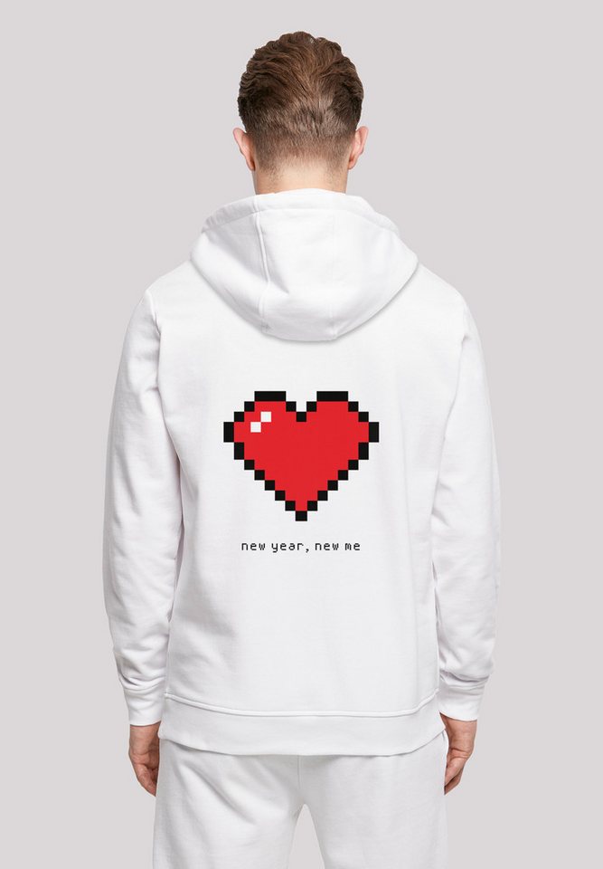 F4NT4STIC Kapuzenpullover Pixel Herz Happy New Year Silvester Print von F4NT4STIC