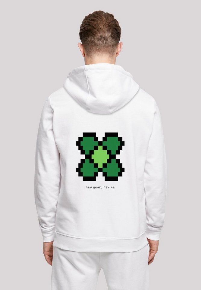 F4NT4STIC Kapuzenpullover Silvester Happy New Year Pixel Kleeblatt Print von F4NT4STIC