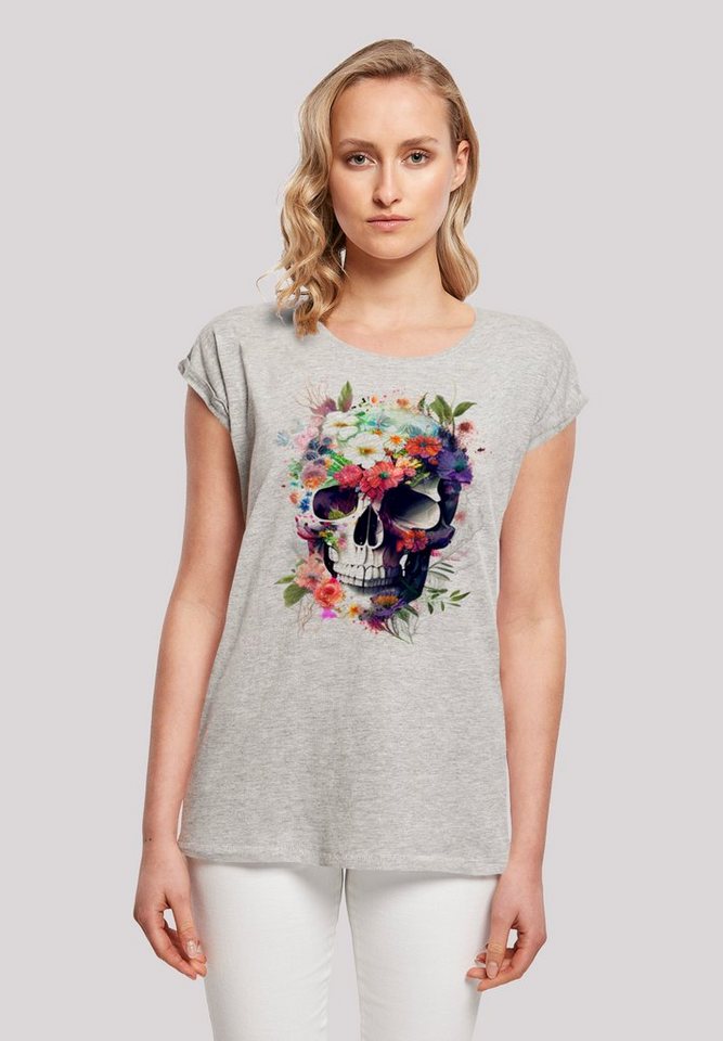 F4NT4STIC T-Shirt Totenkopf Blumen Print von F4NT4STIC