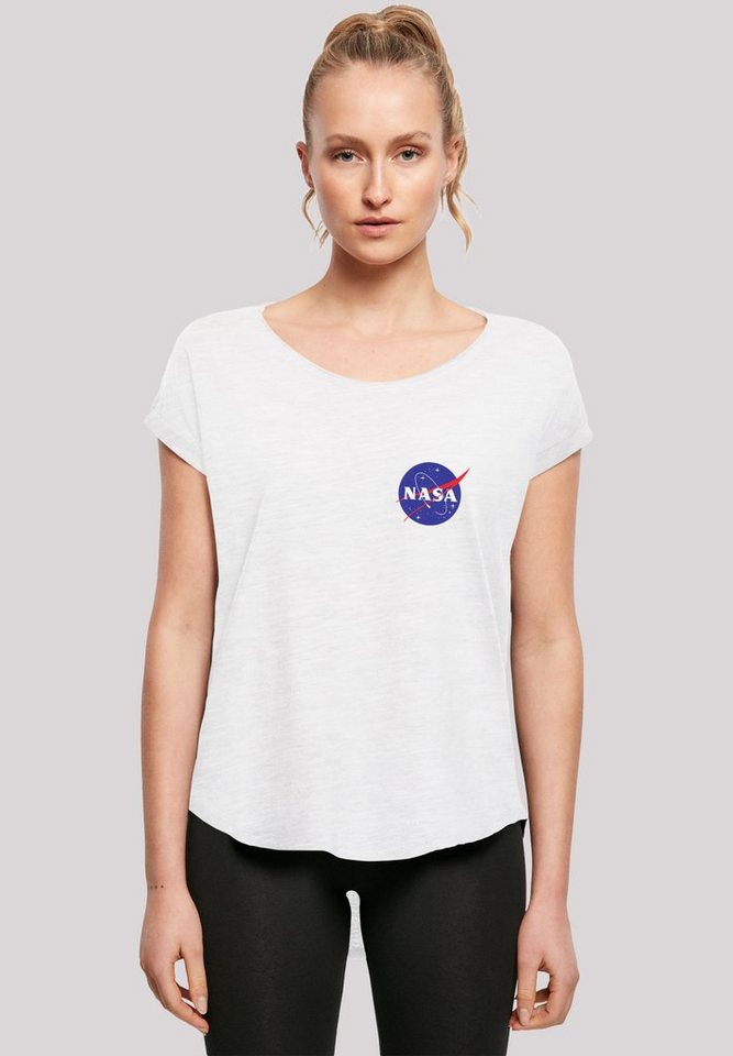 F4NT4STIC T-Shirt Long Cut T-Shirt NASA Classic Insignia Chest Logo White Damen,Premium Merch,Lang,Longshirt,Bedruckt von F4NT4STIC