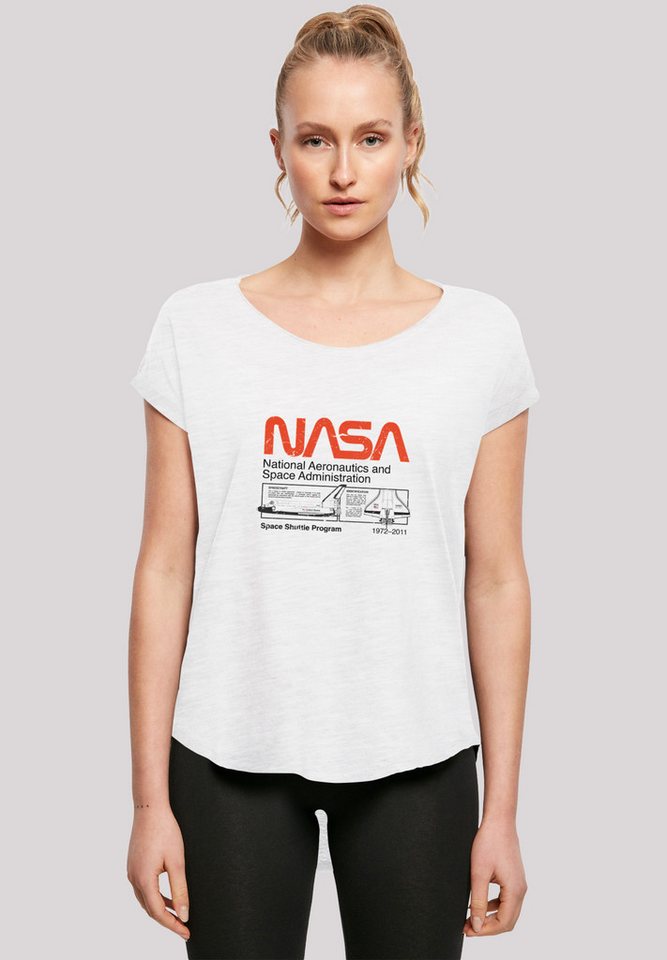 F4NT4STIC T-Shirt Long Cut T-Shirt NASA Classic Space Shuttle White Damen,Premium Merch,Lang,Longshirt,Bedruckt von F4NT4STIC