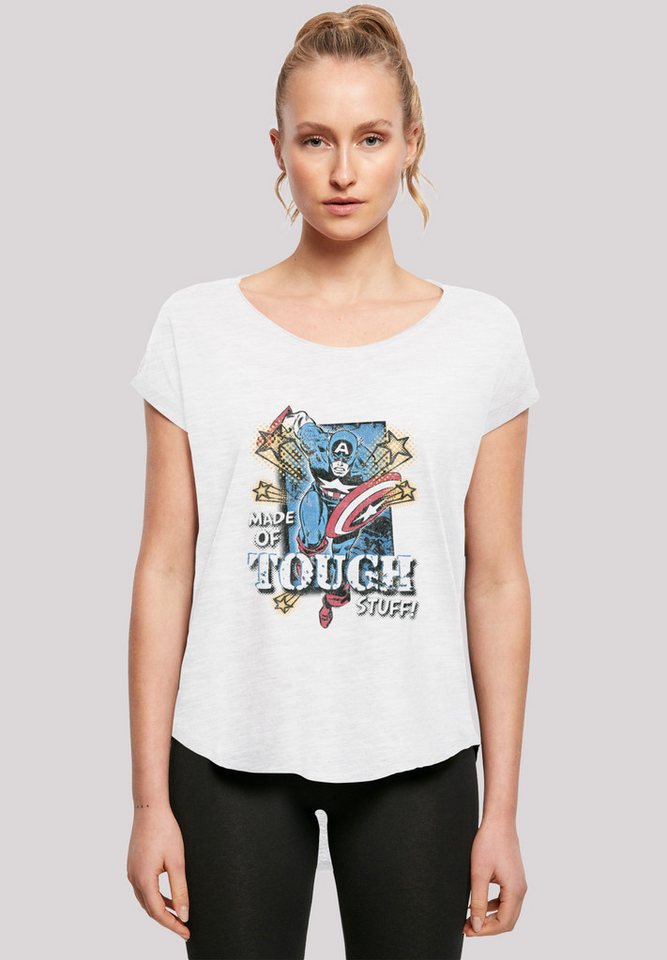 F4NT4STIC T-Shirt Marvel Captain America Made Of Tough Stuff Damen,Premium Merch,Lang,Longshirt,Logo Print von F4NT4STIC