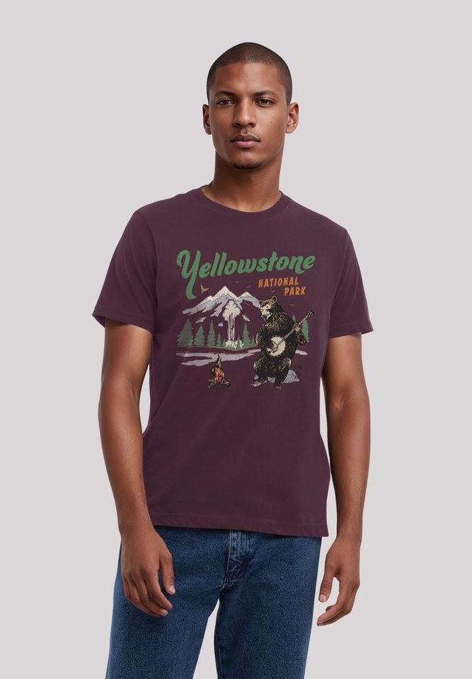 F4NT4STIC T-Shirt US National Parks Yellowstone Bear Playing Banjo Premium Qualität von F4NT4STIC