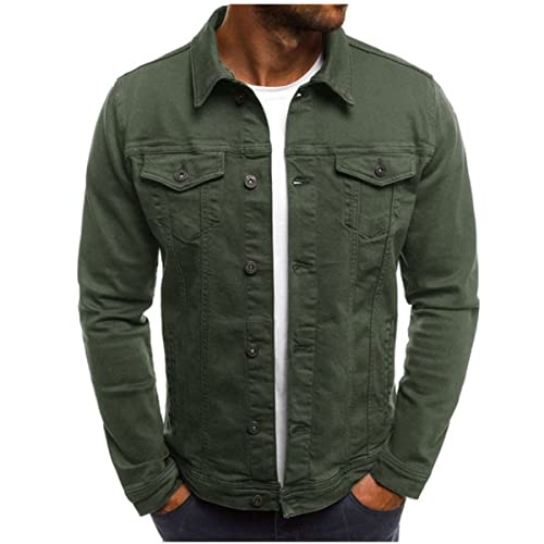 F6QUM Herren Denim Jacke Button Down Slim Fit Solid Langarm Freizeitjacke Jeansmantel mit Pattentasche, armee-grün, XXL F6QUM Herren Denim Jacke Button Down Slim Fit Solid Langarm Freizeitjacke Jeansmantel mit Pattentasche, armee-grün, XXL von F6QUM