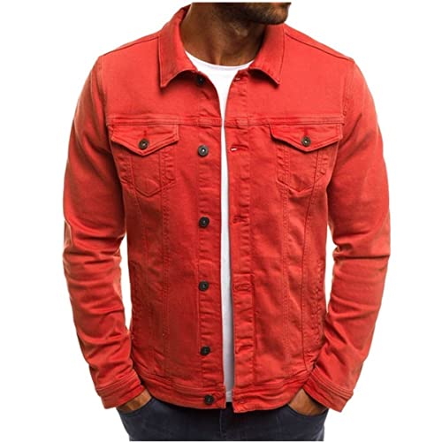 F6QUM Herren Jeansjacke Knopfleiste Slim Fit Solide Langarm Casual Shacket Jean Mantel mit Pattentasche, rot, XL F6QUM Herren Jeansjacke Knopfleiste Slim Fit Solide Langarm Casual Shacket Jean Mantel mit Pattentasche, rot, XL von F6QUM