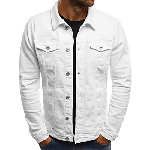 F6QUM Herren Jeansjacke Knopfleiste Slim Fit Solide Langarm Casual Shacket Jean Mantel mit Pattentasche, weiß, XXL F6QUM Herren Jeansjacke Knopfleiste Slim Fit Solide Langarm Casual Shacket Jean Mantel mit Pattentasche, weiß, XXL von F6QUM
